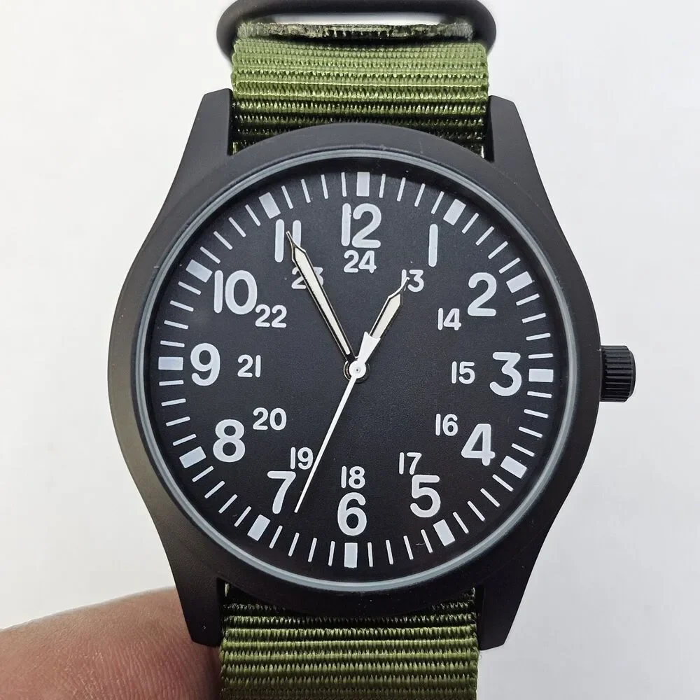 Men's Field Easy‎ Read Watch 42MM Black Dial Army Green Nylon Band Strap